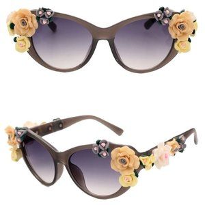 Platinum Flower Cat Eye Sunglasses UV400 Gradient Lenses